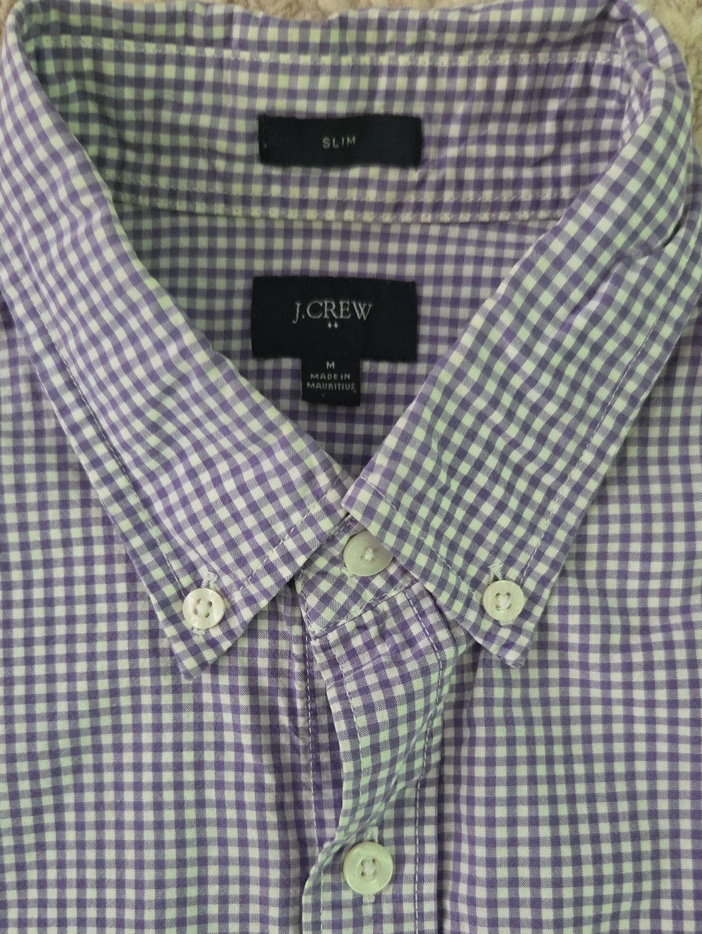 J.Crew Men's Medium Slim Purple White Gingham Check Button Down Shirt
